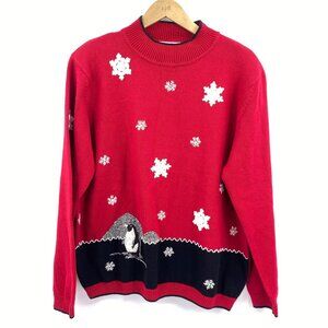 VTG‎ Alfred Dunner Ugly Christmas sweater size XL penguins red snowflake
